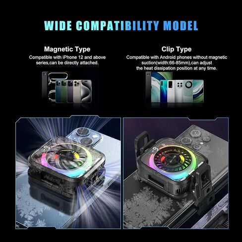 Magnetic Cell Phone Cooler with Clip, Semiconductor Mobile Phone Cooling Fan Radiator Type-C Wired with Temperature Display, Compatible with iPhone/Android/Tablet/IPad for Gaming, Live Streaming in Saudi Arabia