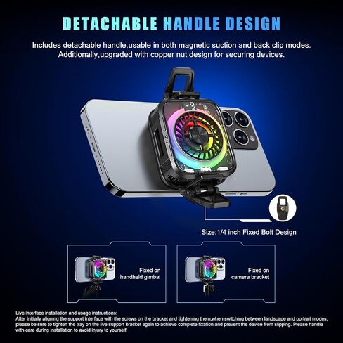 Magnetic Cell Phone Cooler with Clip, Semiconductor Mobile Phone Cooling Fan Radiator Type-C Wired with Temperature Display, Compatible with iPhone/Android/Tablet/IPad for Gaming, Live Streaming in Saudi Arabia