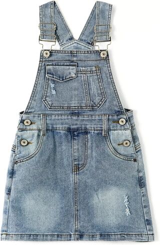 Girls Denim Skirts,Baby Little Big Girls Ripped Soft Stretchy Jeans Overall Dress in Saudi Arabia