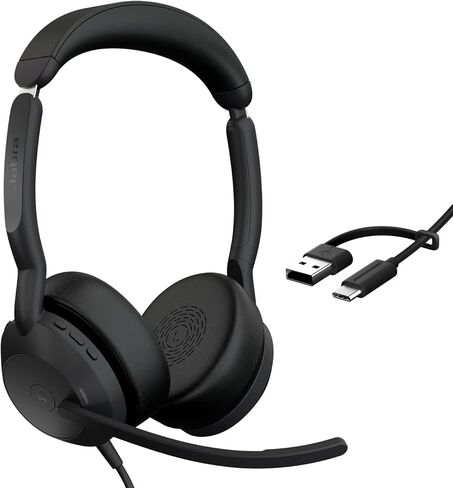 Jabra Evolve2 50 سماعة رأس مزدوجة الأذن سلكية - سماعات إلغاء الضوضاء ، سماعات رأس Bluetooth للعمل مع ميكروفونات إلغاء الضوضاء ، تعمل مع منصات اجتماعات عبر الإنترنت مثل Zoom & Google ، Black in Saudi Arabia