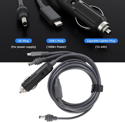 3 in 1 DC Power Cable, 100W USB C 12-24V Car Charger DC Male Plug for Satellite Accessories with 18AWG Wire for Laptops Camping (10meters) in Saudi Arabia