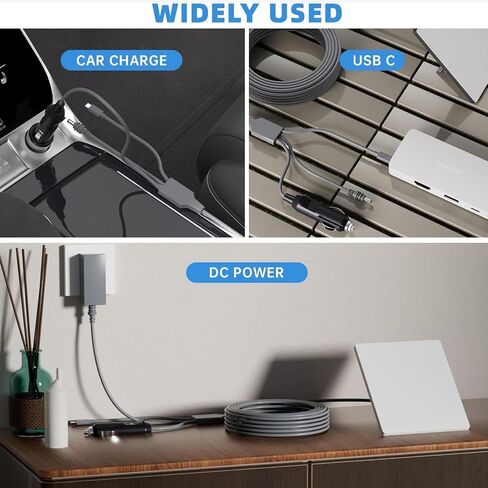 3 in 1 DC Power Cable, 100W USB C 12-24V Car Charger DC Male Plug for Satellite Accessories with 18AWG Wire for Laptops Camping (10meters) in Saudi Arabia