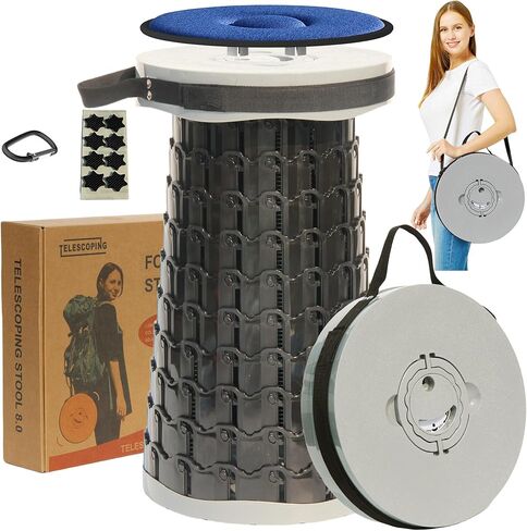 ALEVMOOM 2026 Upgraded 18.1" Collapsible Stool with Cushion & Carry Bag, 600lbs Max Weight Portable Telescoping Stool, More Sturdy Lightweight Retractable Seat Folding Chair for Camping & Outdoors in Kuwait