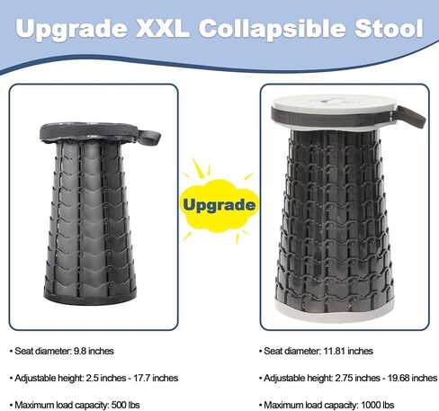 ALEVMOOM 2026 Upgraded 18.1" Collapsible Stool with Cushion & Carry Bag, 600lbs Max Weight Portable Telescoping Stool, More Sturdy Lightweight Retractable Seat Folding Chair for Camping & Outdoors in Kuwait