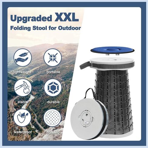 ALEVMOOM 2026 Upgraded 18.1" Collapsible Stool with Cushion & Carry Bag, 600lbs Max Weight Portable Telescoping Stool, More Sturdy Lightweight Retractable Seat Folding Chair for Camping & Outdoors in Kuwait