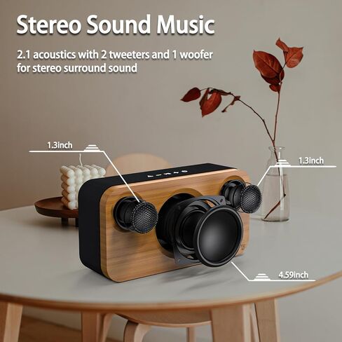 Portable Bluetooth Speaker with Deep Bass, 40W(Peak),Bluetooth 5.3,15-Hour Playtime, AUX, TF Card, 2 Way Stereo Sound Wood Home Audio for Indoor, Party, Outdoor, Camping in Kuwait