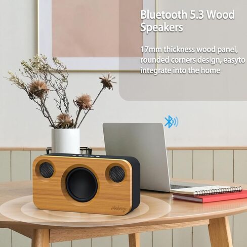 Portable Bluetooth Speaker with Deep Bass, 40W(Peak),Bluetooth 5.3,15-Hour Playtime, AUX, TF Card, 2 Way Stereo Sound Wood Home Audio for Indoor, Party, Outdoor, Camping in Kuwait