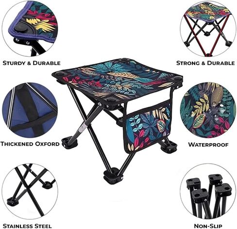 Portable Folding Camping Stool, 13.5 Inch Height, with Carry Bag, for Outdoor, Beach, Hiking, Fishing (Multicolour) in Saudi Arabia