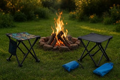Portable Folding Camping Stool, 13.5 Inch Height, with Carry Bag, for Outdoor, Beach, Hiking, Fishing (Multicolour) in Saudi Arabia