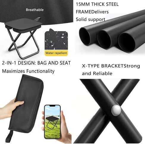 Portable Folding Camping Stool, 11-inch Ultra-Light and Foldable Backpack Stool, Carbon Steel Material, 300-Pound Load-Bearing Capacity Camping Ottoman,Pop up Stool Suitable for Various Outdoor in Saudi Arabia