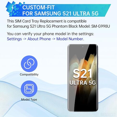 بالنسبة إلى Samsung Galaxy S21 Ultra 5G SIM ، استبدال علبة بطاقة SIM (إصدار SIM واحد) محول حامل صينية البطاقة الأسود Phantom مع قاذف الإبرة لـ S21 Ultra 5G SM-G998U SM-G998U1 in Saudi Arabia