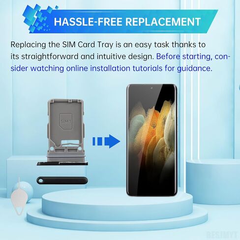 بالنسبة إلى Samsung Galaxy S21 Ultra 5G SIM ، استبدال علبة بطاقة SIM (إصدار SIM واحد) محول حامل صينية البطاقة الأسود Phantom مع قاذف الإبرة لـ S21 Ultra 5G SM-G998U SM-G998U1 in Saudi Arabia