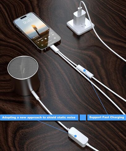 AUX to USB C Cable for Old Car,[Mfi Certified]2-in-1 Type-C to 3.5mm Male Audio Cord with USB Charging Plug for iPhone 16/15 Series, Galaxy S20-S25, Pixel,Noise-Free Music & 5v/3A Fast Charging in Kuwait
