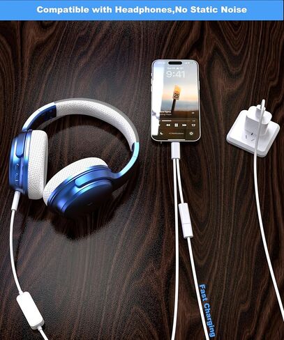 AUX to USB C Cable for Old Car,[Mfi Certified]2-in-1 Type-C to 3.5mm Male Audio Cord with USB Charging Plug for iPhone 16/15 Series, Galaxy S20-S25, Pixel,Noise-Free Music & 5v/3A Fast Charging in Kuwait