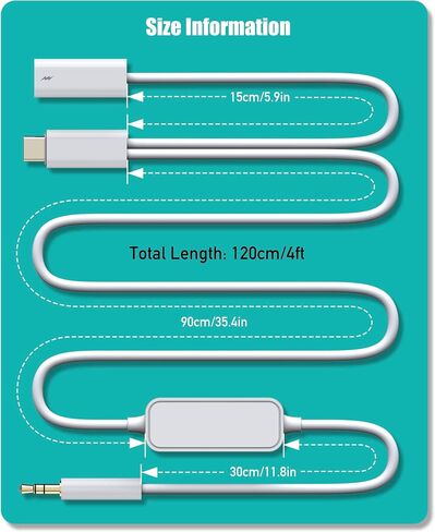 AUX to USB C Cable for Old Car,[Mfi Certified]2-in-1 Type-C to 3.5mm Male Audio Cord with USB Charging Plug for iPhone 16/15 Series, Galaxy S20-S25, Pixel,Noise-Free Music & 5v/3A Fast Charging in Kuwait
