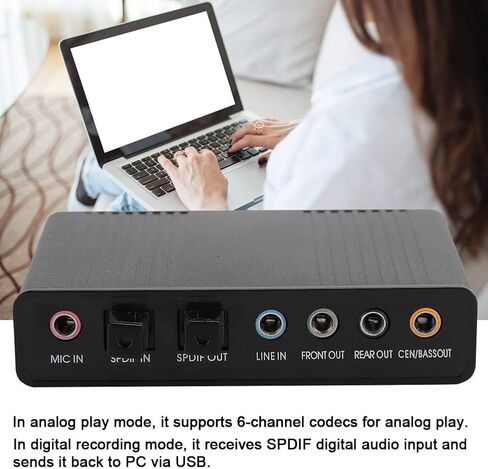 محول الصوت ، USB 5.1 محول صوت بطاقة الصوت الخارجي للكمبيوتر لتسجيل الكاريوكي 6 قناة ضوئية S/PDIF Audio Sound Adapter لتسجيل الكمبيوتر المحمول الكمبيوتر المتوافق مع WIN10/8/7/XP in Saudi Arabia