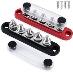 500A BUS BAR 12V كتلة توزيع الطاقة مع غطاء 4 × 5/16 "(M8) + 2 × 3/8" (M10) ترصيع 48V DC 300V AC BUSBAR TERMINAL TERMINAL لقارب السيارات البحرية - إيجابية وسلبية in Kuwait