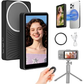 Selfie Monitor Screen iPhone,Magnetic Selfie Screen 4K 60fps Bluetooth Remote,Back Camera Monitor for Vlog Live Stream TikTok,Wireless Screen Mirroring with iPhone & Android(Pink) in Saudi Arabia