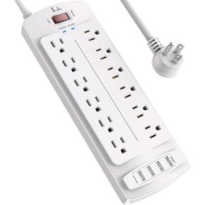 Power Strip, Tcstei Surge Protector with 12 Outlets and 4 USB Ports, 6 Feet Extension Cord (1875W/15A) for for Home, Office, Dorm Essentials, 2700 Joules, ETL Listed, (Black) in Saudi Arabia