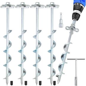 Ground Anchors Screw in – 4 Pack Spiral Tent Stakes heavy duty with Drill Socket & T-Handle, 12 Inch Trampoline Anchor with Hook & Ring Design for Tents, Sheds, Canopies, Swing Sets, Gazebo(4) in Saudi Arabia