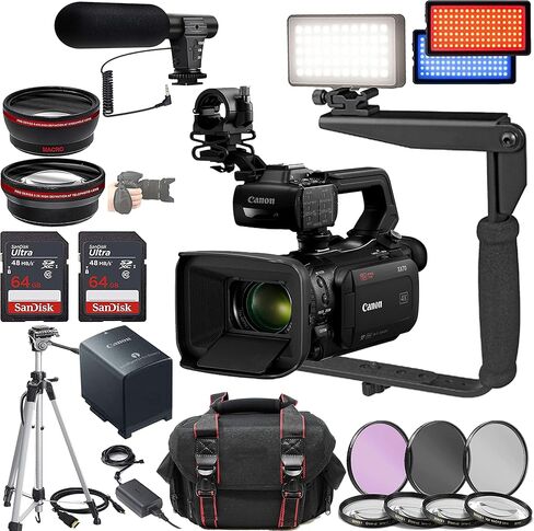 Canon XA70 UHD 4K30 Camcorder مع تركيز التلقائي التلقائي ثنائي بكسل W/ 2x 64GB بطاقات الذاكرة + CASE + TRUPOD + 3 قطعة مرشح + مرشحات + المزيد (متجدد) in Kuwait