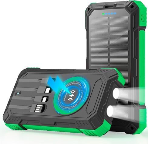 Solar Charger Power Bank 49800mAh Wireless Portable Phone Charger, 22.5W QC3.0 Fast Charging Built in 4 Cables with USB C 6 Outputs & 2 Inputs for All Cell Phone in Saudi Arabia