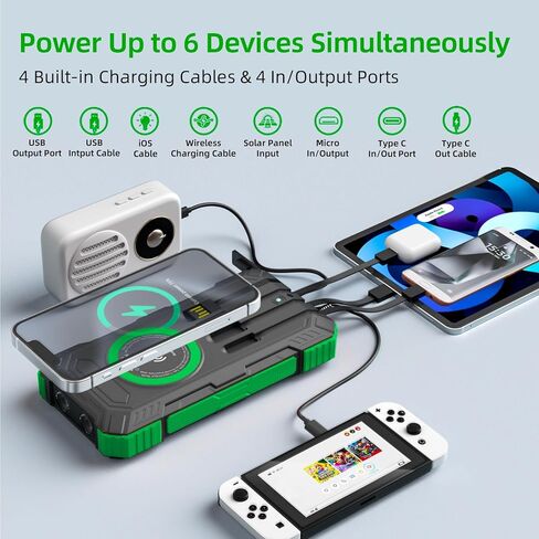 Solar Charger Power Bank 49800mAh Wireless Portable Phone Charger, 22.5W QC3.0 Fast Charging Built in 4 Cables with USB C 6 Outputs & 2 Inputs for All Cell Phone in Saudi Arabia