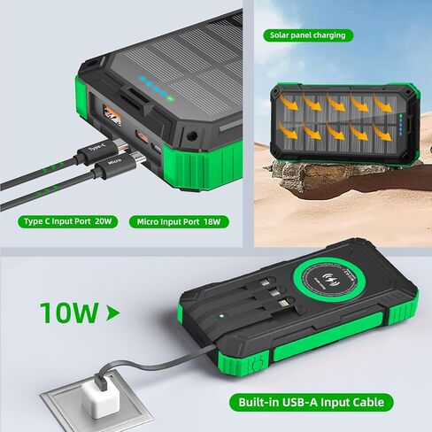 Solar Charger Power Bank 49800mAh Wireless Portable Phone Charger, 22.5W QC3.0 Fast Charging Built in 4 Cables with USB C 6 Outputs & 2 Inputs for All Cell Phone in Saudi Arabia