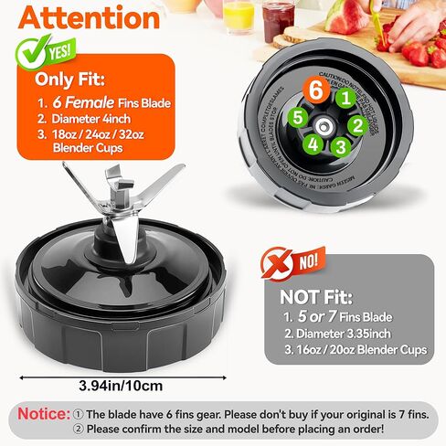 1 حزمة 6 FIND FINS FINS SETCORCOR ANDERSBLY لـ NINJA ، 4in/10cm blender blender parts for ninja auto iq bl450 bl456 bl480 bl480d bl482 ، with hook ، brush ، supber supber (fult fins nline) in Kuwait