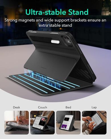 ESR لـ IPAD Pro 11 Inch Case (M4) 2024 5th Gen ، حالة الدوارة مع غطاء مغناطيسي قابل للإزالة ، صورة قابلة للتعديل/المناظر الطبيعية مع عرض شاشة مرفوع ، 9 زوايا دائمة ، سلسلة Shift ، Black in Saudi Arabia