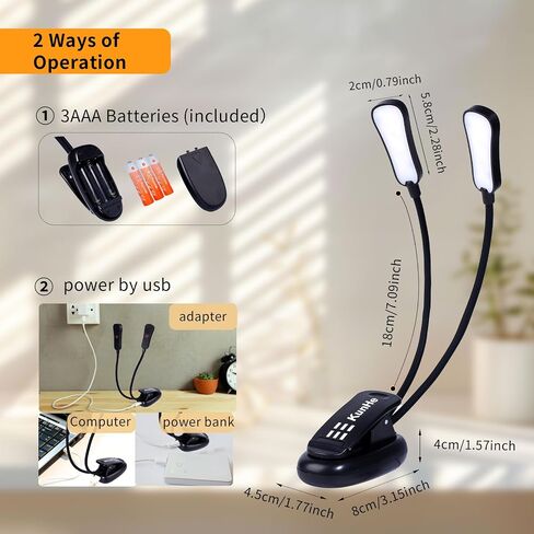 KunHe 5 Pack Music lamp Reading Clip lamp USB-C and AAA Battery Power Supply (Included) Three Color temperatures Suitable for Band Users Reading Enthusiasts in Saudi Arabia