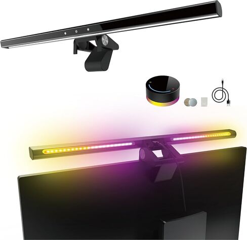 مراقبة شريط الضوء مع RGB Desk Lamp Lamp Lamp مصباح شاشة طيف كامل ، خالي من الوهج ، ضوء أزرق منخفض ، مزامنة الصوت RGB ، USB-C مدعوم من الألعاب ， العمل in Saudi Arabia