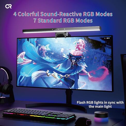 مراقبة شريط الضوء مع RGB Desk Lamp Lamp Lamp مصباح شاشة طيف كامل ، خالي من الوهج ، ضوء أزرق منخفض ، مزامنة الصوت RGB ، USB-C مدعوم من الألعاب ， العمل in Saudi Arabia