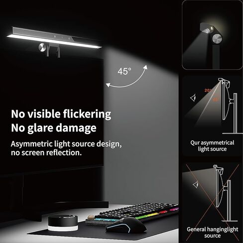 مراقبة شريط الضوء مع RGB Desk Lamp Lamp Lamp مصباح شاشة طيف كامل ، خالي من الوهج ، ضوء أزرق منخفض ، مزامنة الصوت RGB ، USB-C مدعوم من الألعاب ， العمل in Saudi Arabia