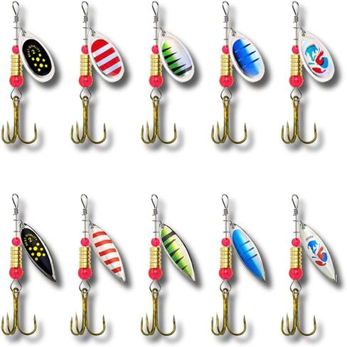 Rotating Fishing Lures Spinnerbait, Spinner Baits Kit for Bass Salmon Trout Freshwater seawater with Tackle Box (B), 10 pcs in Saudi Arabia