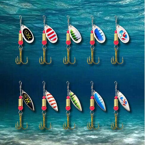 Rotating Fishing Lures Spinnerbait, Spinner Baits Kit for Bass Salmon Trout Freshwater seawater with Tackle Box (B), 10 pcs in Saudi Arabia