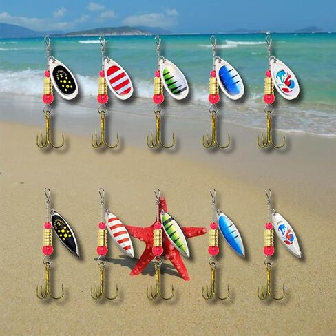 Rotating Fishing Lures Spinnerbait, Spinner Baits Kit for Bass Salmon Trout Freshwater seawater with Tackle Box (B), 10 pcs in Saudi Arabia