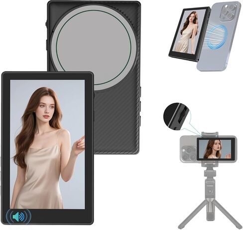 شاشة شاشة Selfie Monitor لـ iPhone ، مكبر صوت مدمج ، شاشة صورة شخصية مغناطيسية لاسلكية مع صوتي ، مراقبة الكاميرا الخلفية لـ Selfie Vlog Live Stream Tiktok ، متوافقة مع iPhone & Android in Saudi Arabia