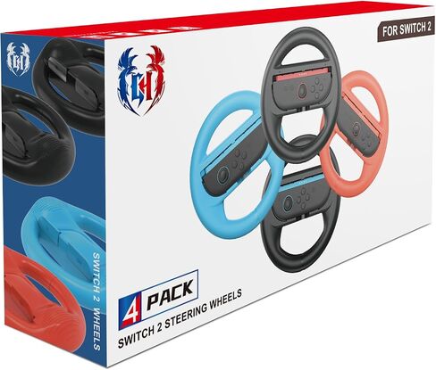 GH 4 Pack Switch Steering Wheel Compatible with Mario Kart 8 Deluxe, Racing Wheel Accessories Compatible with Nintendo Switch/Switch OLED Joy Con Controller (Black x2, Red and Blue) in Kuwait
