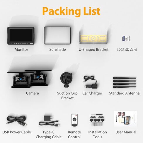 7" Magnetic Solar Wireless Backup Camera for Truck 1 Mins DIY Installation RV Backup Camera HD 1080P Rear View Camera with 18 LED IR Night Vision 4 Channels DVR Recording for Car Trailer Camper (CT7) in Kuwait