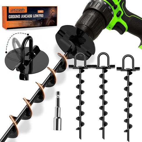 Ground Anchors Low Profile, 4 Pack Heavy Duty, Ground Anchors Screw in, Swing Set Anchors, Trampoline Anchors High Wind, Tent Stakes, Car Ports, Canopies. in Kuwait