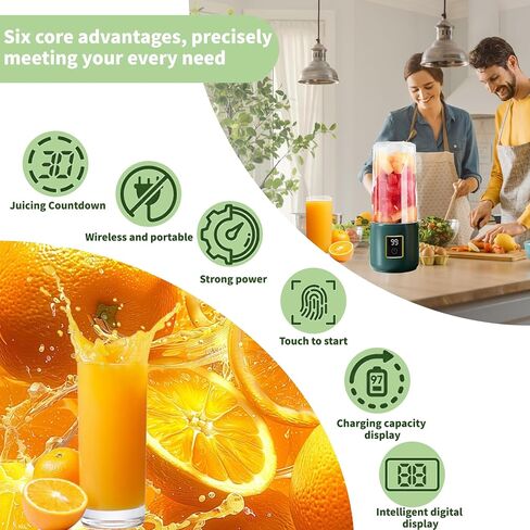 Portable blender, mini juicer, 500ml small juicer, 12 blades, great for blending, convenient, multifunctional, with digital touch screen, suitable for family travel, easy to clean Travel (olive green) in Saudi Arabia