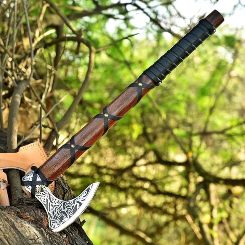 Viking Ax Ragnar Lothbrook محاور الصيد مقبض Rosewood Handle - شفرة فولاذية عالية الكربون حادة Edg Wood Wood Tool - Tomahawk Beated Axes - Forged Outdoor Tamping Ax in Saudi Arabia