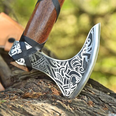 Viking Ax Ragnar Lothbrook محاور الصيد مقبض Rosewood Handle - شفرة فولاذية عالية الكربون حادة Edg Wood Wood Tool - Tomahawk Beated Axes - Forged Outdoor Tamping Ax in Saudi Arabia