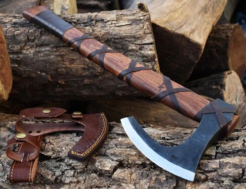 Viking Ax Ragnar Lothbrook محاور الصيد مقبض Rosewood Handle - شفرة فولاذية عالية الكربون حادة Edg Wood Wood Tool - Tomahawk Beated Axes - Forged Outdoor Tamping Ax in Kuwait