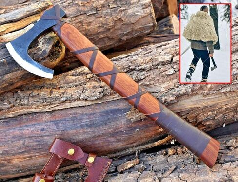 Viking Ax Ragnar Lothbrook محاور الصيد مقبض Rosewood Handle - شفرة فولاذية عالية الكربون حادة Edg Wood Wood Tool - Tomahawk Beated Axes - Forged Outdoor Tamping Ax in Kuwait