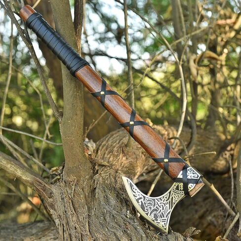 Viking Ax Ragnar Lothbrook محاور الصيد مقبض Rosewood Handle - شفرة فولاذية عالية الكربون حادة Edg Wood Wood Tool - Tomahawk Beated Axes - Forged Outdoor Tamping Ax in Saudi Arabia