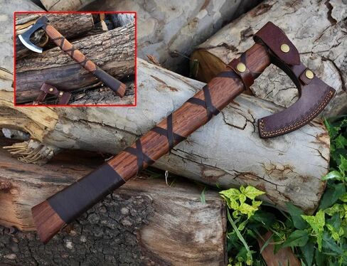 Viking Ax Ragnar Lothbrook محاور الصيد مقبض Rosewood Handle - شفرة فولاذية عالية الكربون حادة Edg Wood Wood Tool - Tomahawk Beated Axes - Forged Outdoor Tamping Ax in Kuwait