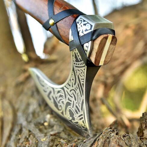 Viking Ax Ragnar Lothbrook محاور الصيد مقبض Rosewood Handle - شفرة فولاذية عالية الكربون حادة Edg Wood Wood Tool - Tomahawk Beated Axes - Forged Outdoor Tamping Ax in Saudi Arabia