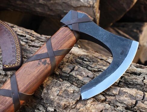 Viking Ax Ragnar Lothbrook محاور الصيد مقبض Rosewood Handle - شفرة فولاذية عالية الكربون حادة Edg Wood Wood Tool - Tomahawk Beated Axes - Forged Outdoor Tamping Ax in Kuwait